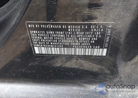 2019 Volkswagen Jetta 1.4T R-Line/1.4T S/1.4T Se from USA, damaged, VIN 3VWCB7BU6KM241039